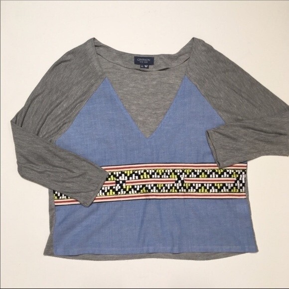 Gryphon Blue Gray Annam Tribal Print Pullover XS - Picture 8 of 8